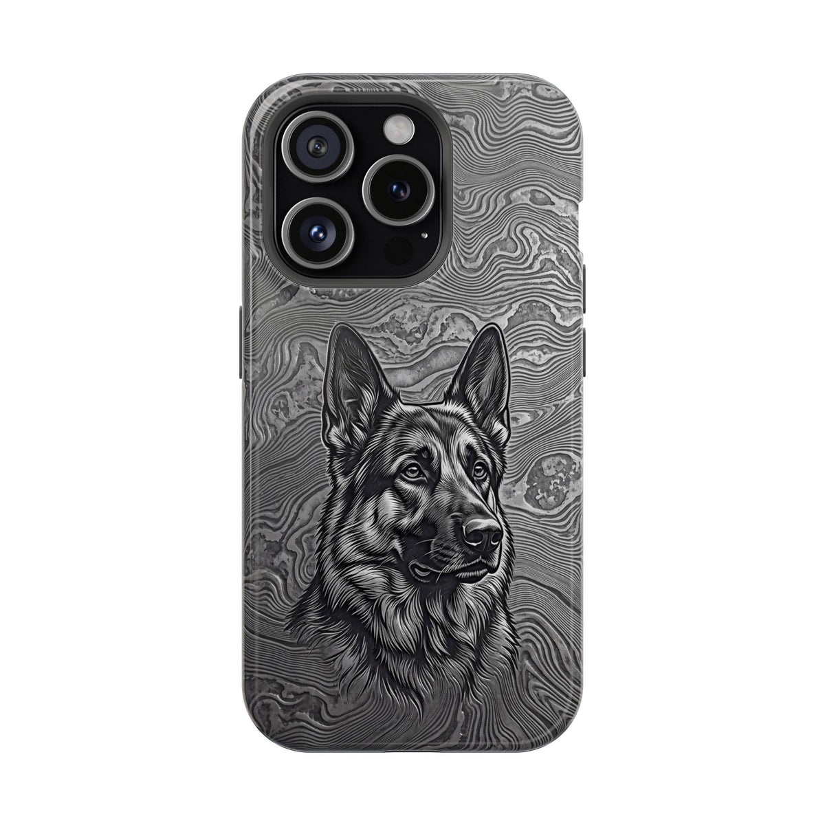 German Shepherd Phone Case | Damascus Art — Tough Magnetic Case with Wireless Charging