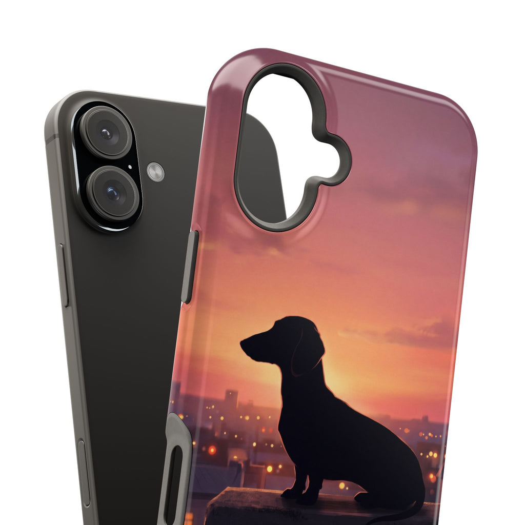 Personalized Dachshund Rooftop Sunset Phone Case — Wireless Charging Cover