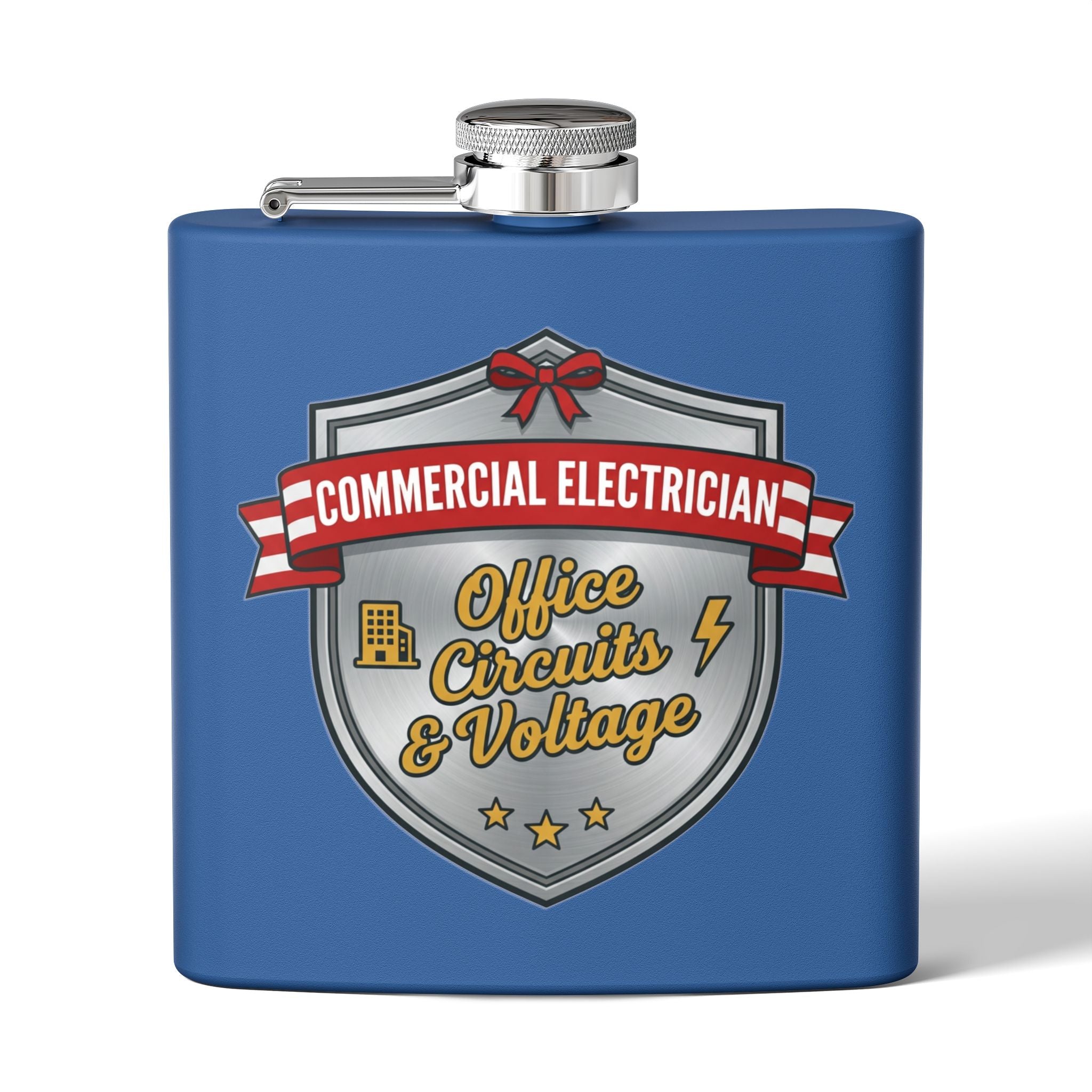 Flask — "Commercial Electrician: Office Circuits & Voltage" (Crest Edition) 6oz Stainless Steel Hip Flask