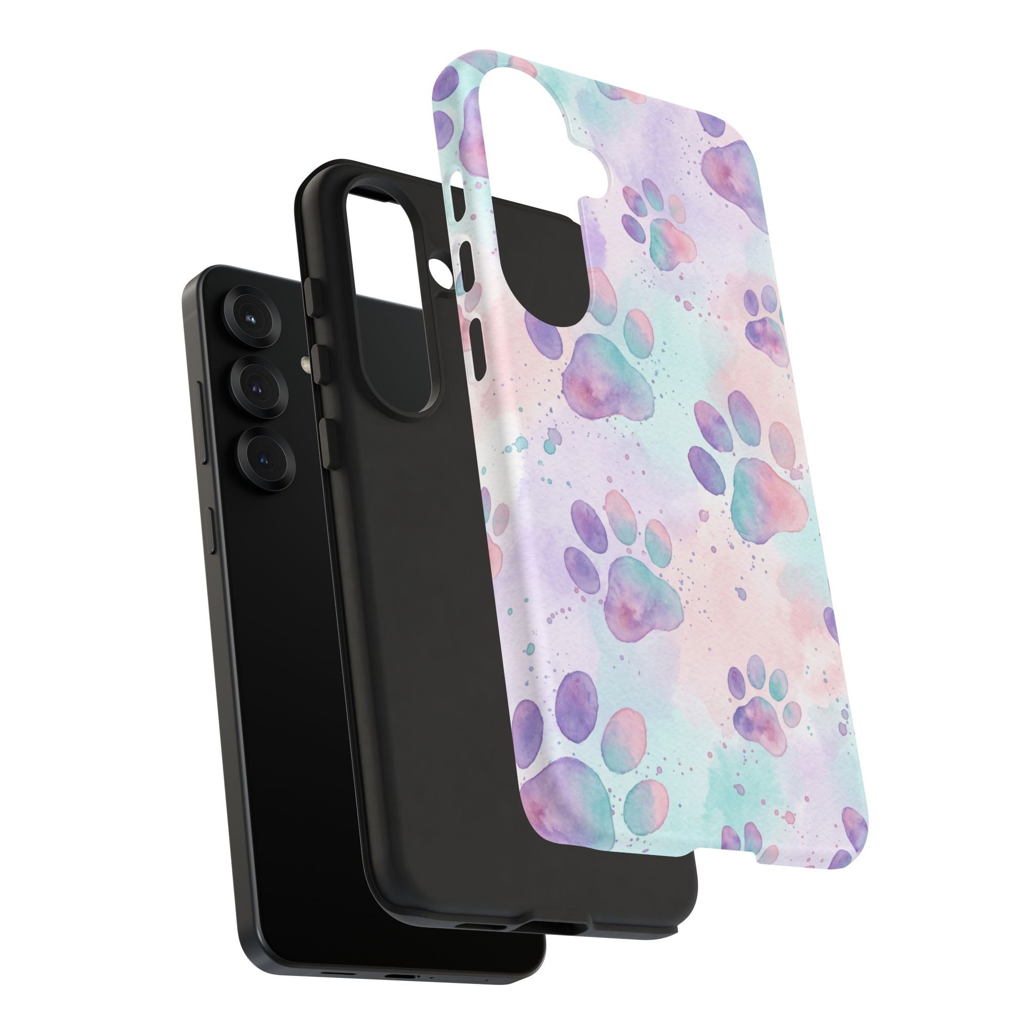 Watercolor Paw Print Phone Case | Pastel Purple, Teal & Pink Artistic Pattern | Samsung & iPhone