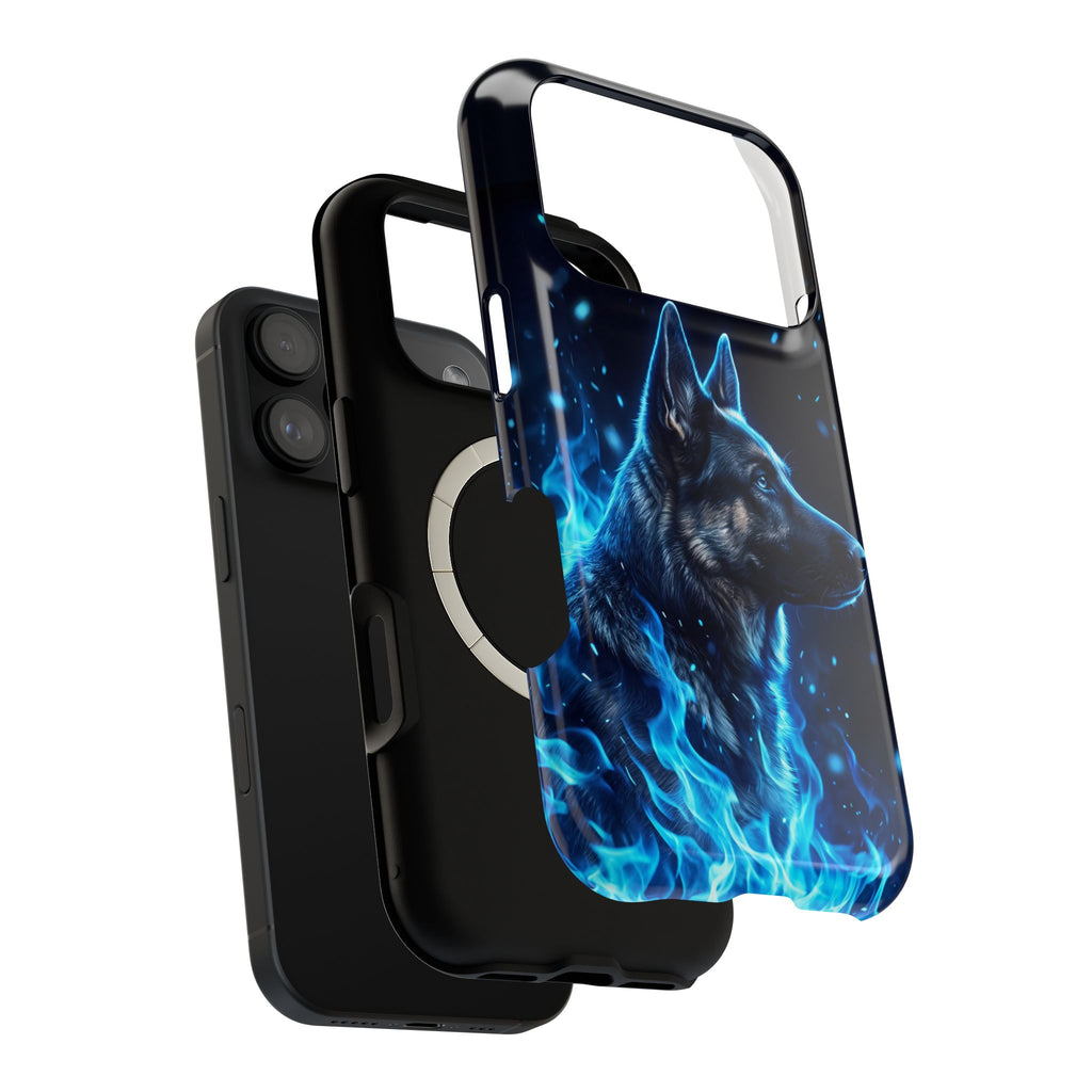 German Shepherd Phone Case | Blue Flame Art — Tough Magnetic Case with Wireless Charging