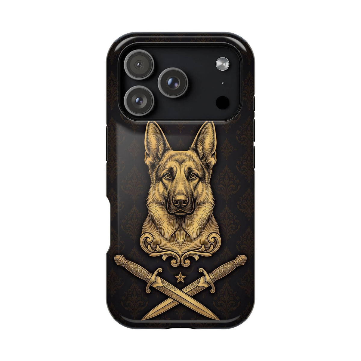German Shepherd Phone Case | Gold Heraldic Crest Art — Tough Magnetic Case with Wireless Charging