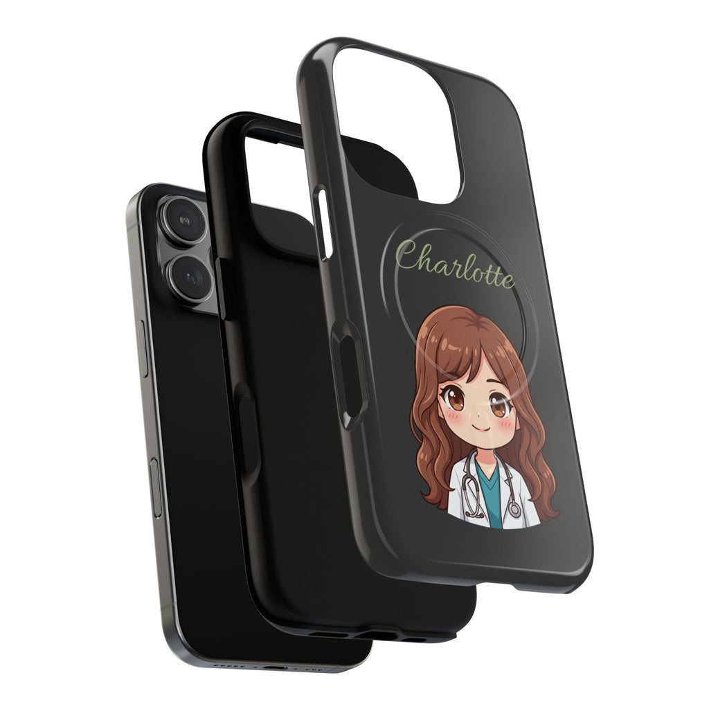 Personalized Tough Magnetic Phone Case | With Custom Name – Cute Illustrated Nurse Character Case for iPhones