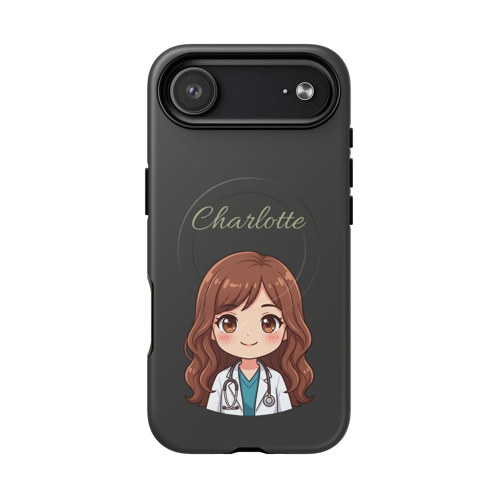 Personalized Tough Magnetic Phone Case | With Custom Name – Cute Illustrated Nurse Character Case for iPhones