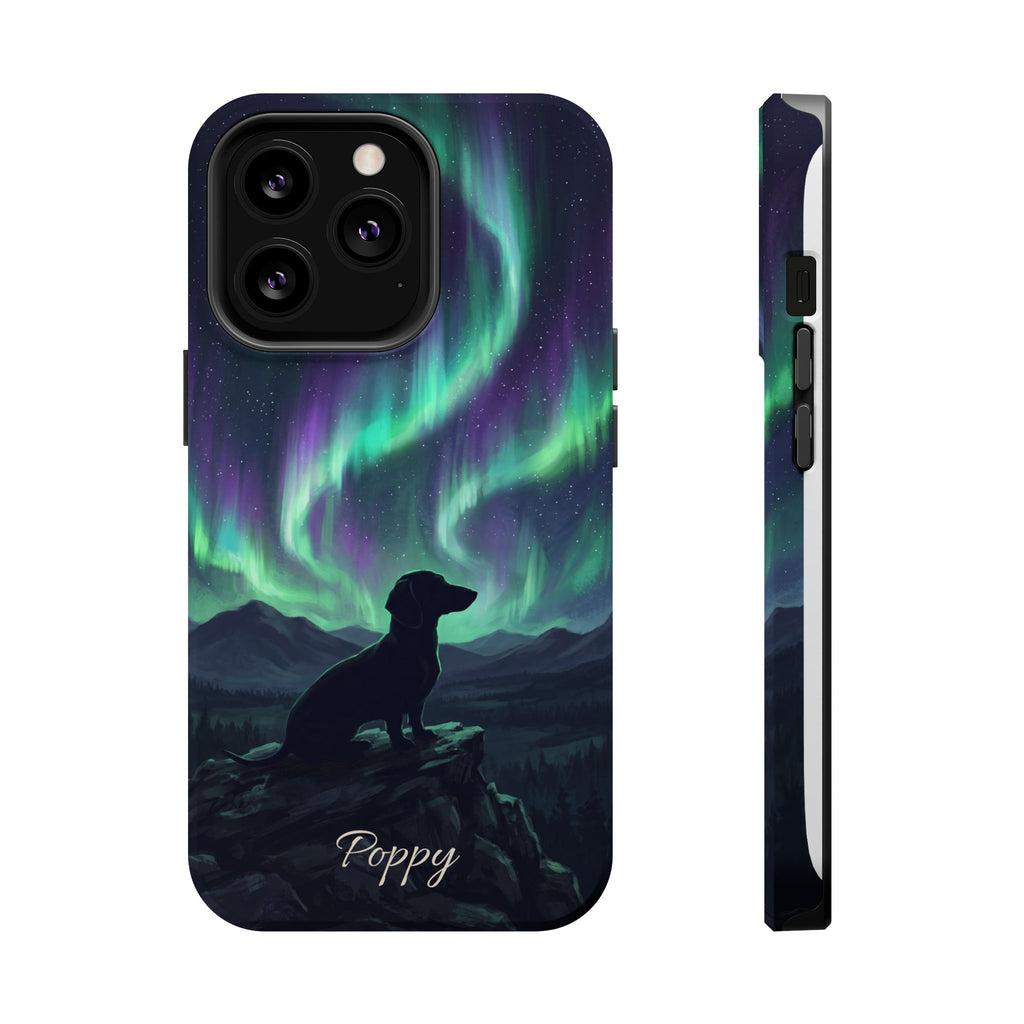 Personalized Dachshund Northern Lights Phone Case — Wireless Charging Cover