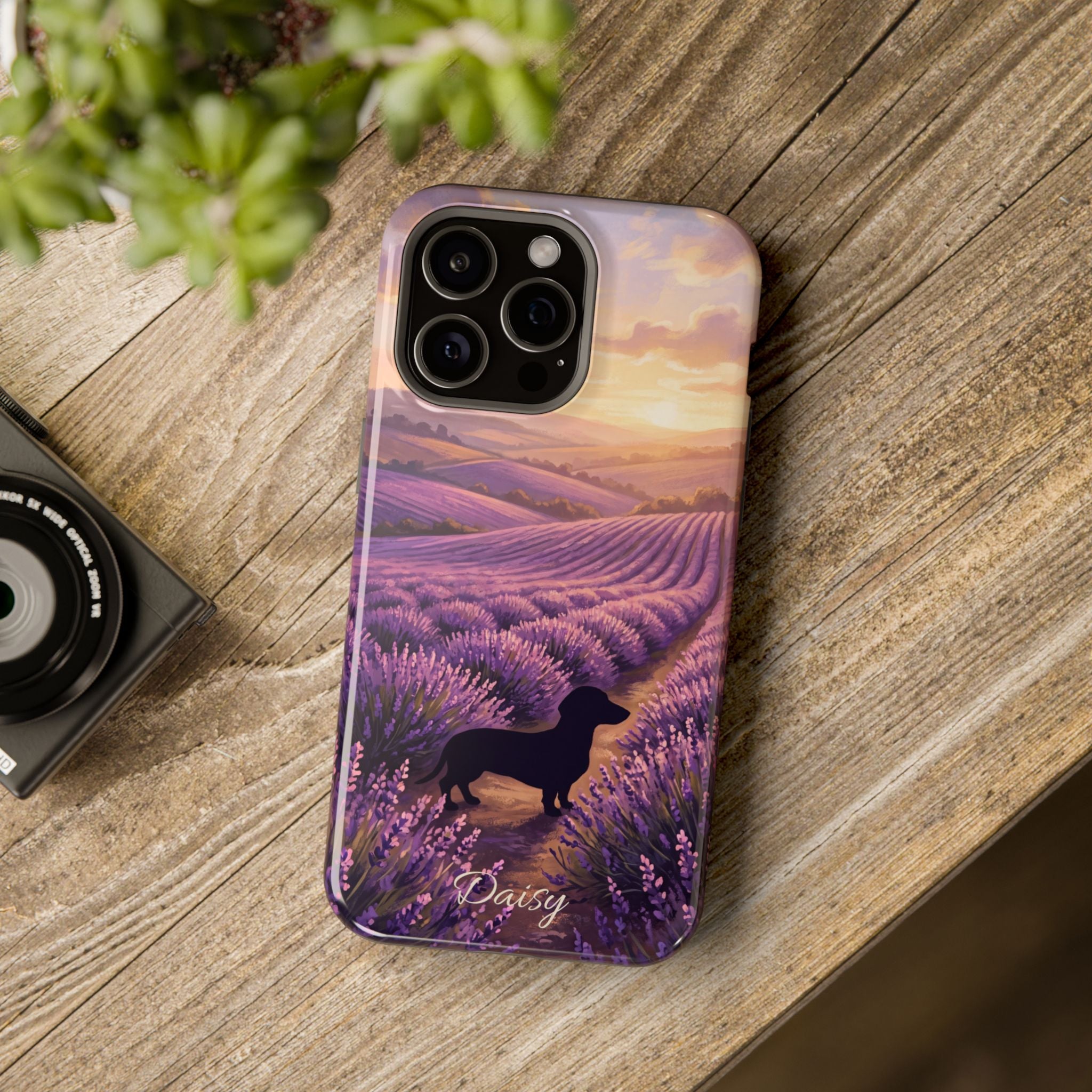 Personalized Dachshund Lavender Field Phone Case — Wireless Charging Cover
