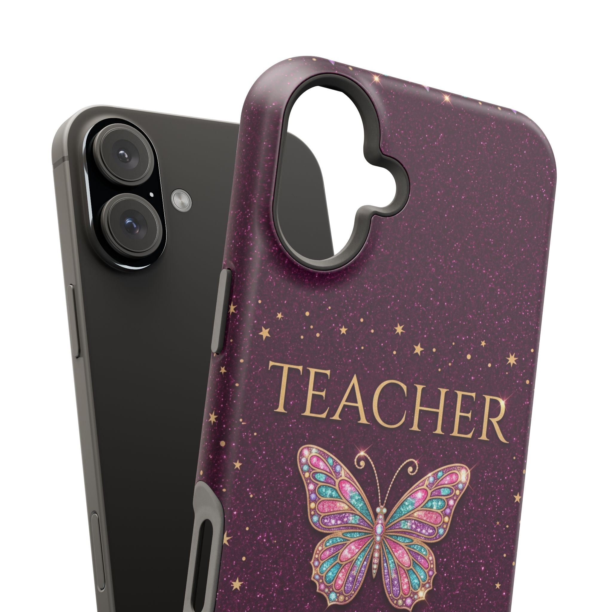Teacher Life Glitter Butterfly Phone Case — Wireless Charging Cover