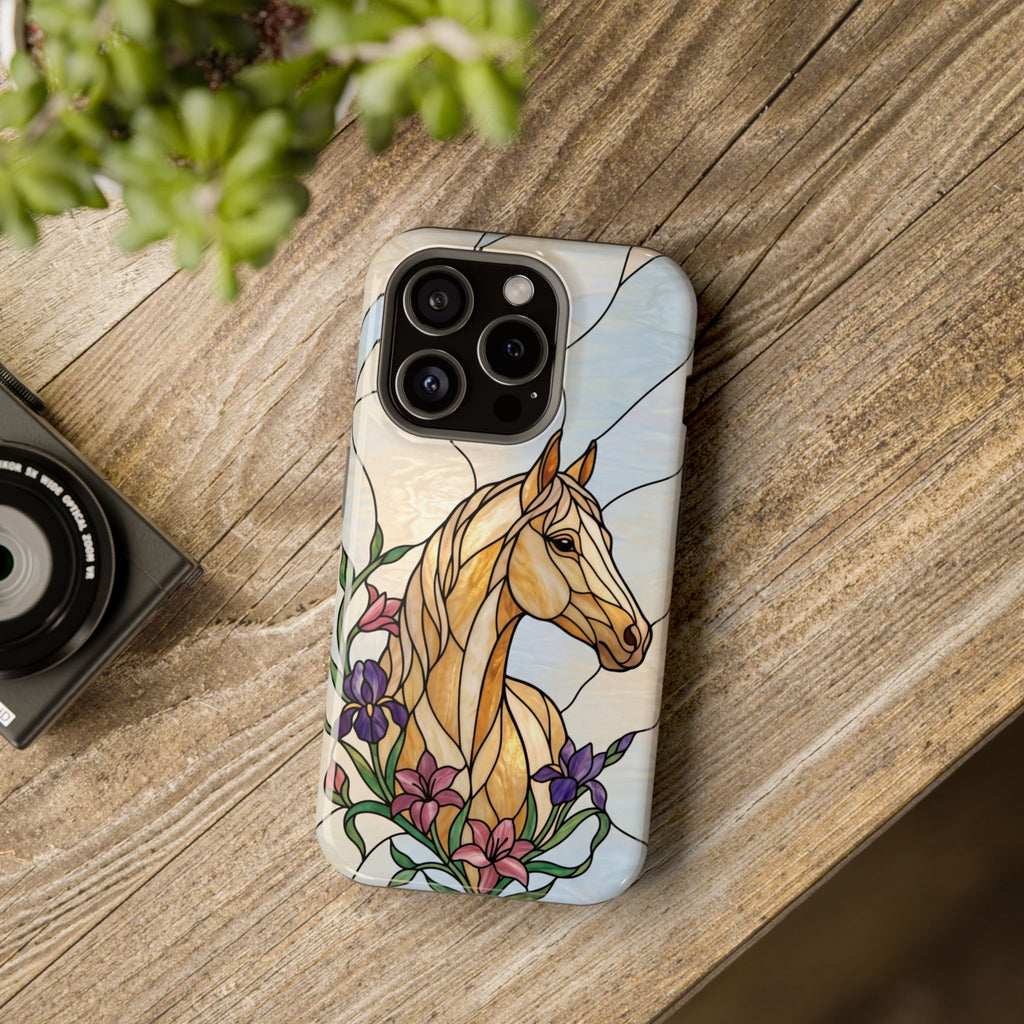 Floral Stained Glass Horse Phone Case — Tough Magnetic Case with Wireless Charging