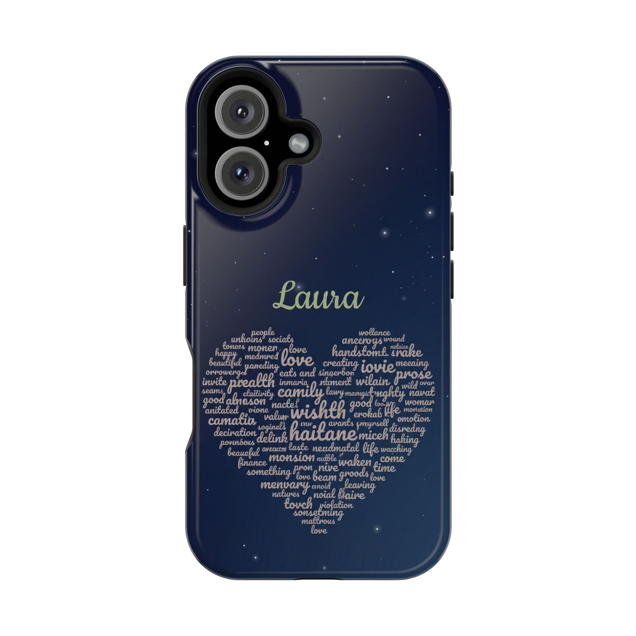 Personalized Teacher Heart Word Art Phone Case — Navy Wireless Charging Cover