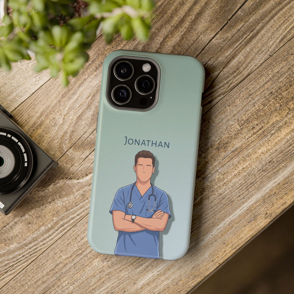 Personalized Nurse Portrait Phone Case — Impact-Resistant Wireless Charging Cover