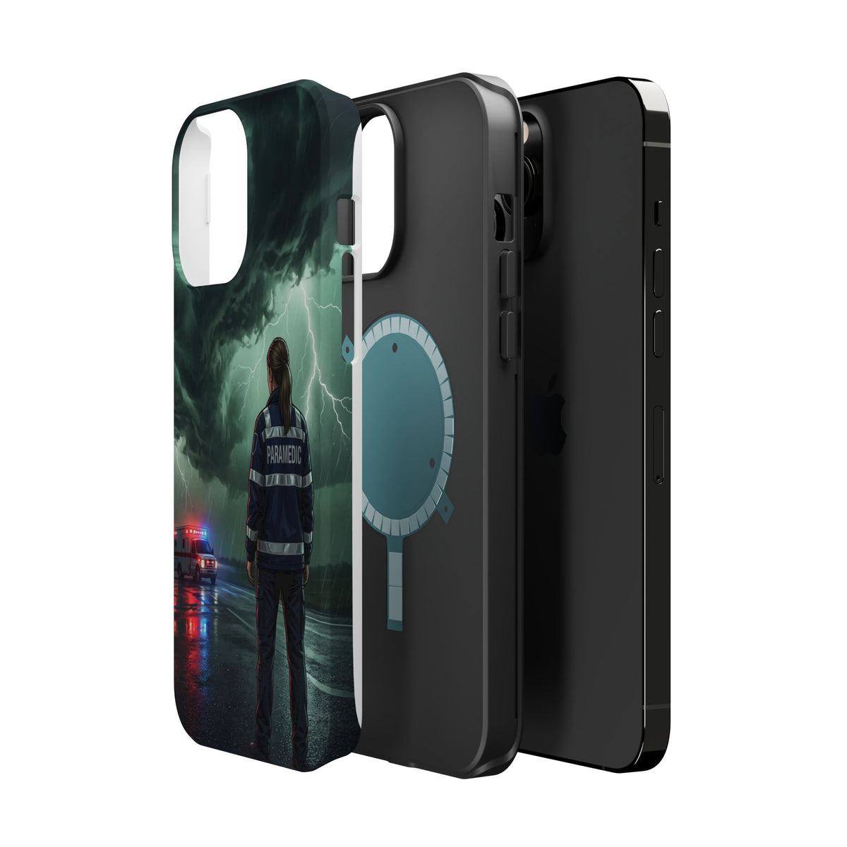 Female Paramedic Green Storm Phone Case — Magnetic Wireless Charging Cover