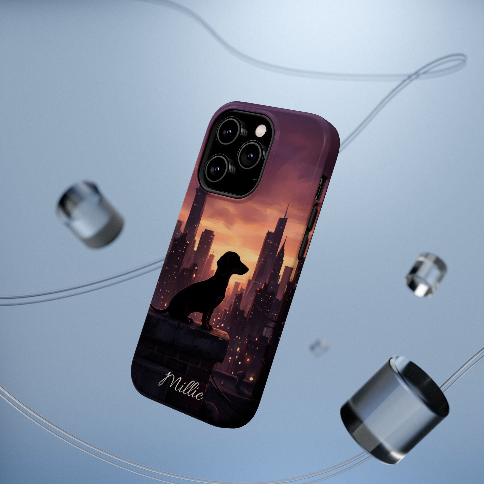 Personalized Dachshund City Skyline Phone Case — Wireless Charging Cover