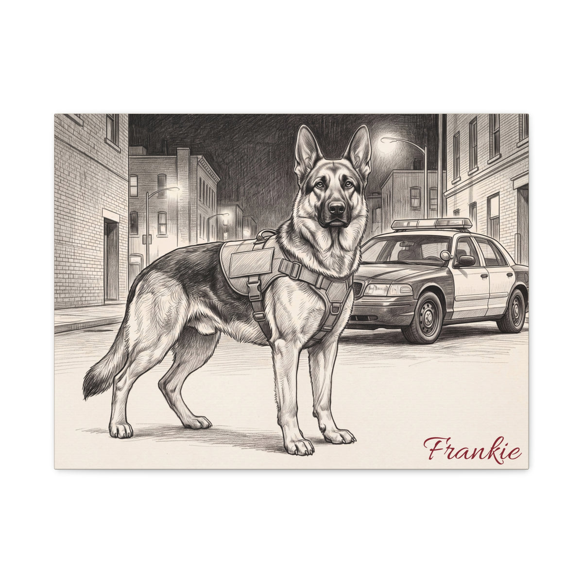 German Shepherd Personalized Canvas | K9 Police Dog Sketch Wall Art