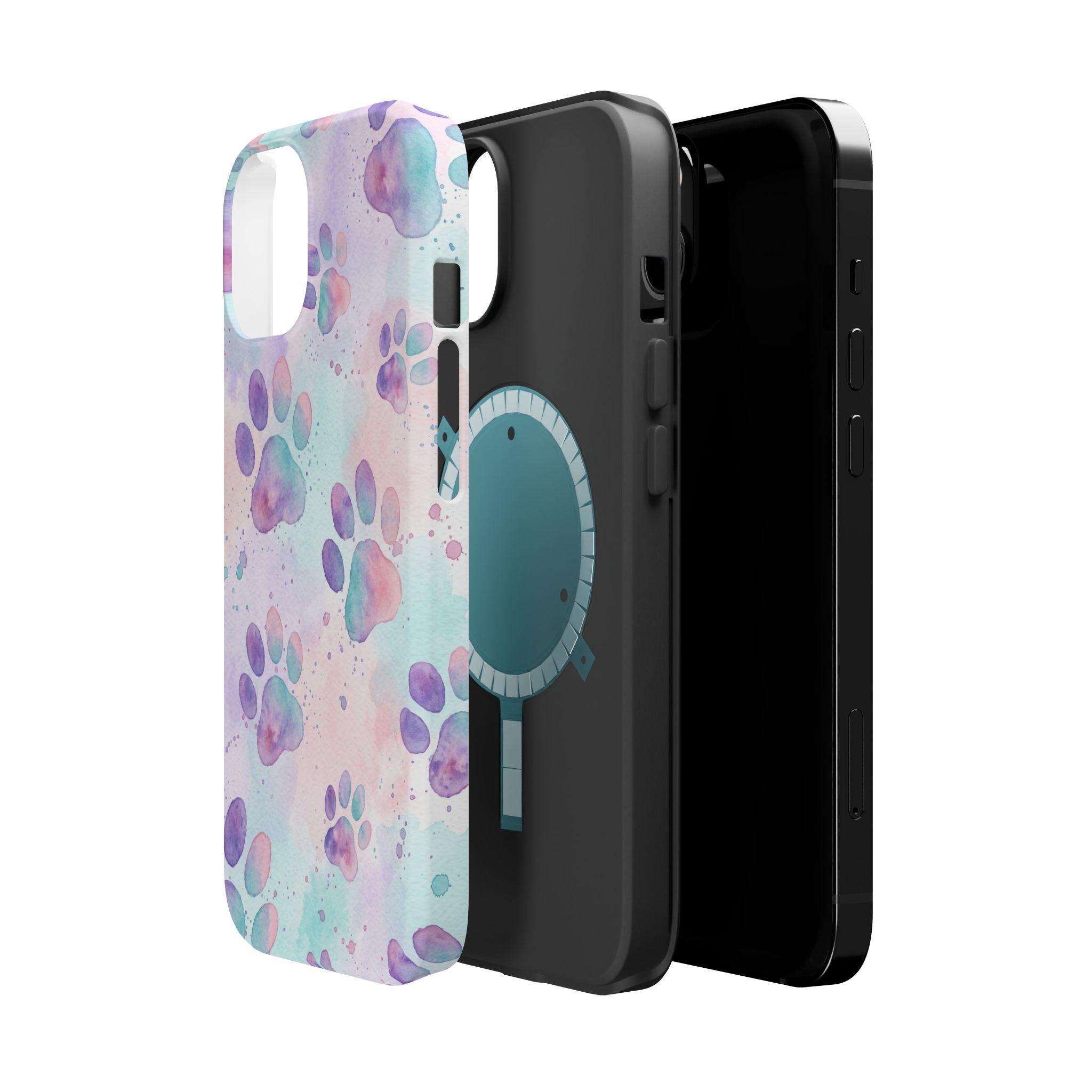 Watercolor Paw Print Phone Case — Impact-Resistant Wireless Charging Cover