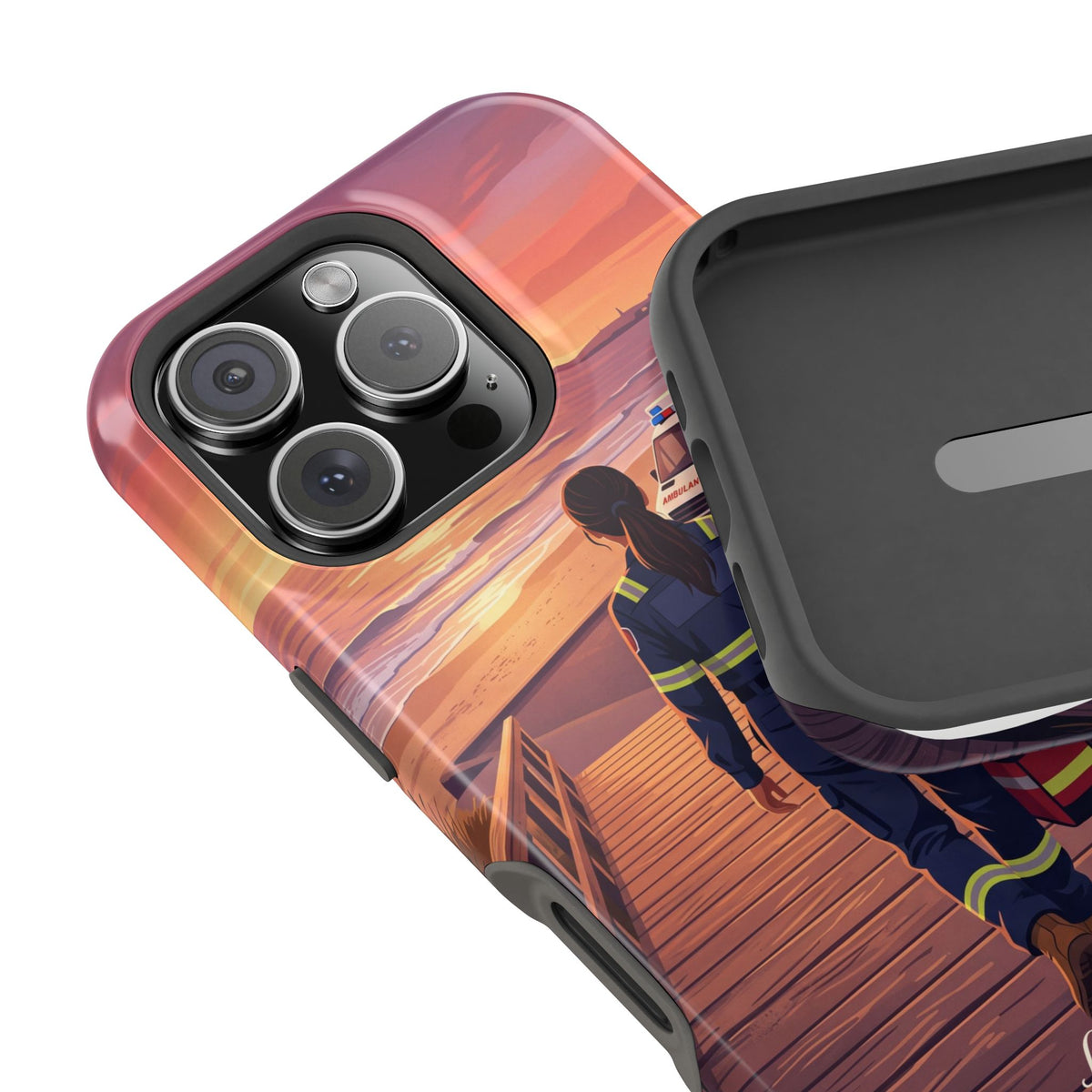 Sunset Boardwalk Personalized Paramedic Phone Case — Wireless Charging Cover