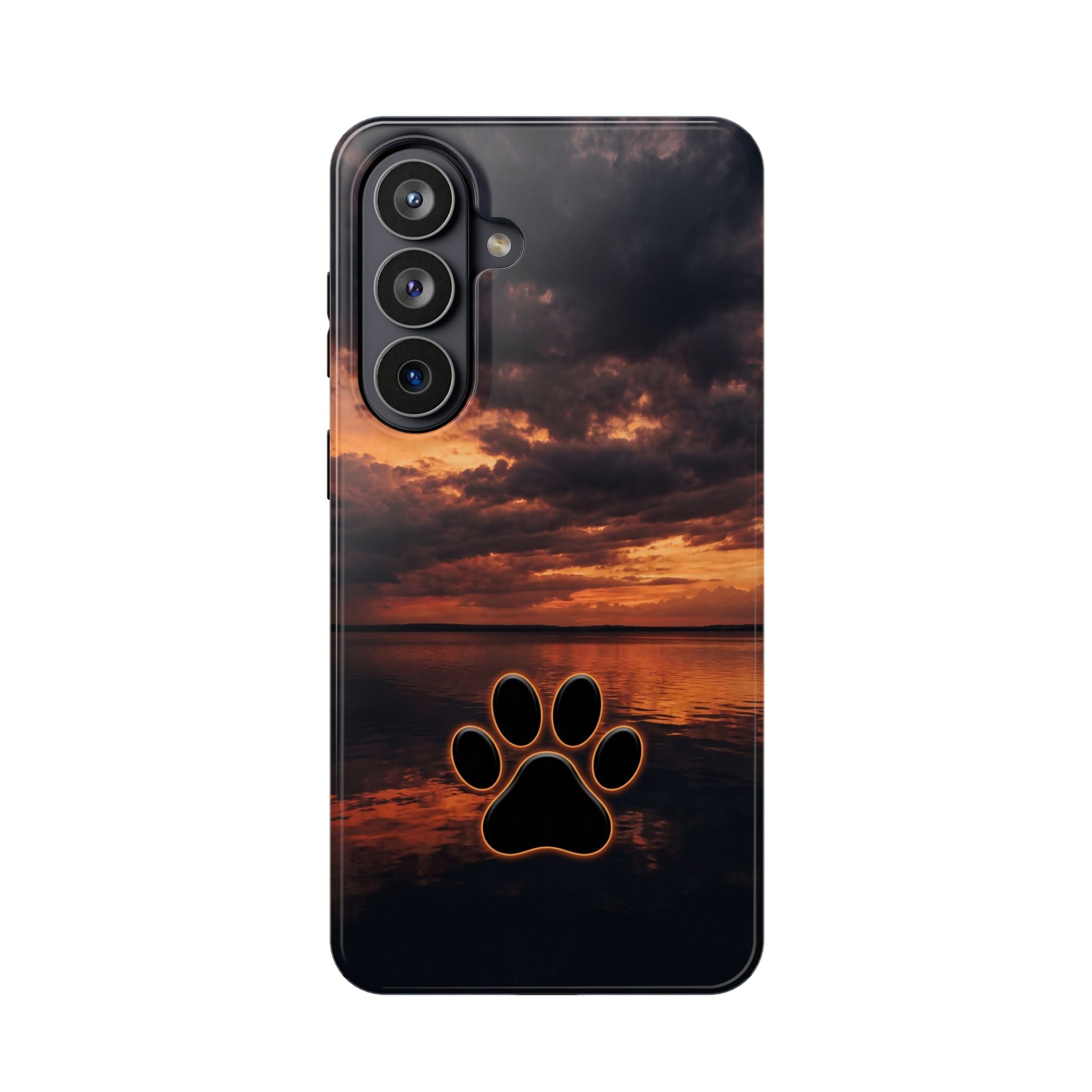 Sunset Paw Print Phone Case — Impact-Resistant Wireless Charging Cover