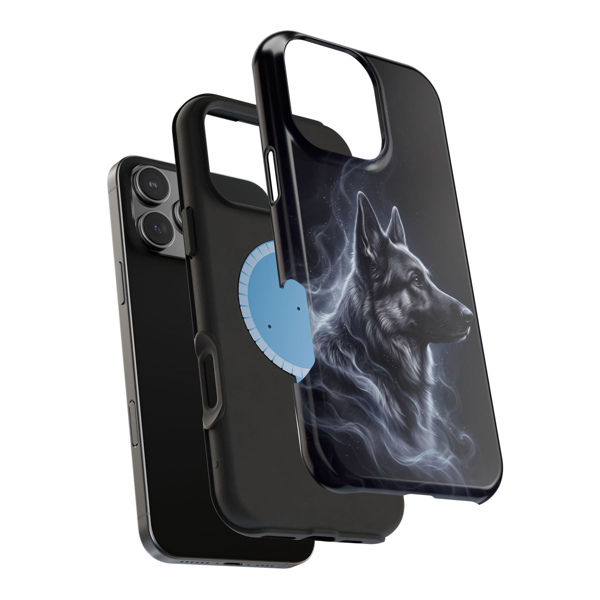 German Shepherd Phone Case | Silver Moonlight Mist Art — Tough Magnetic Case with Wireless Charging