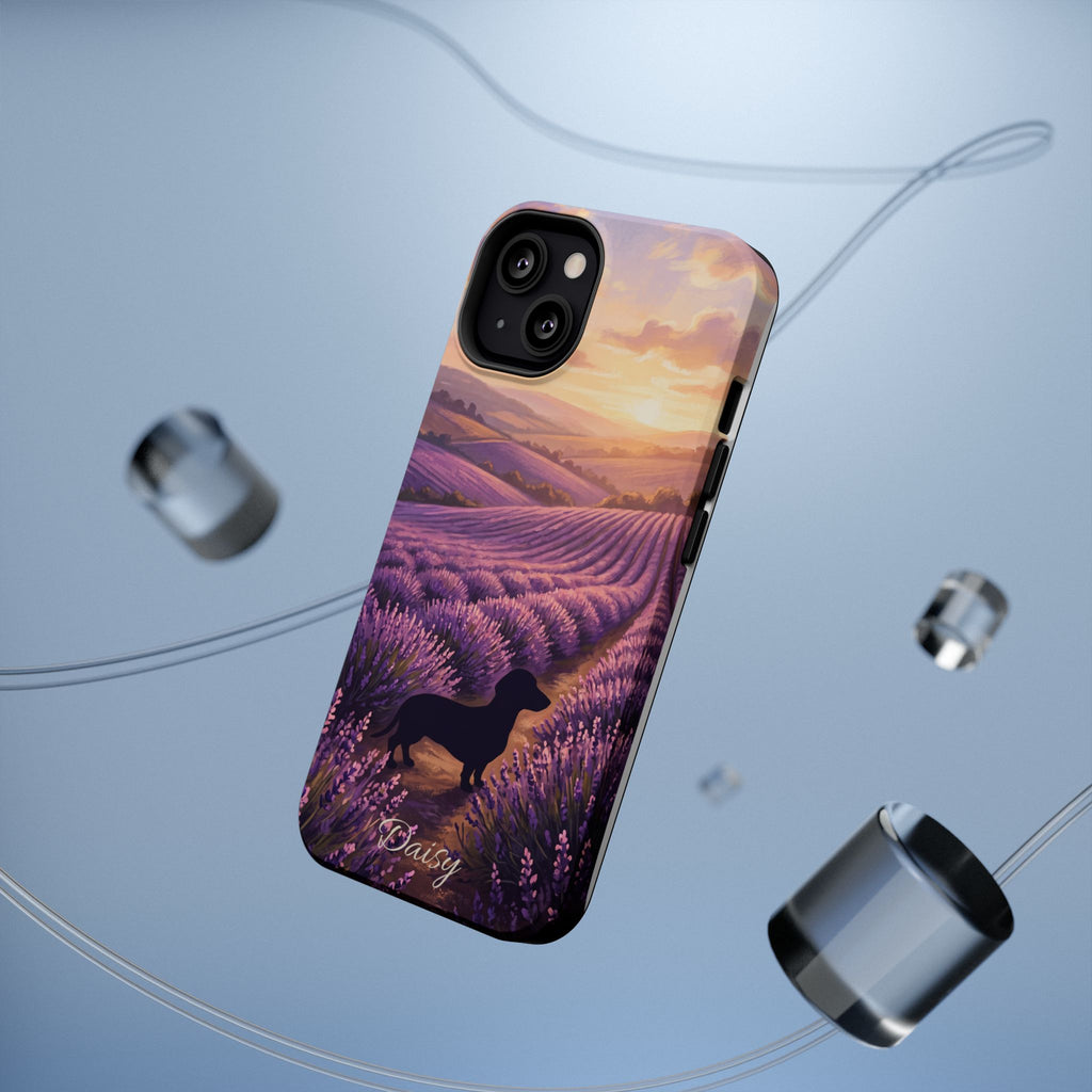 Personalized Dachshund Lavender Field Phone Case — Wireless Charging Cover