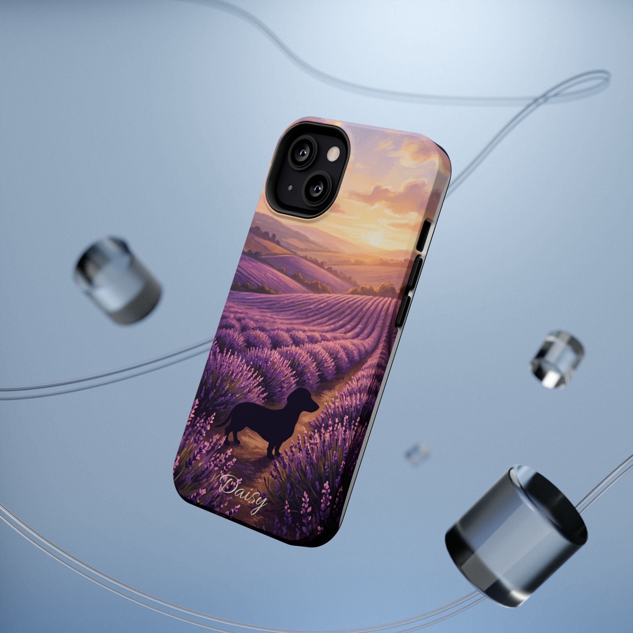 Personalized Dachshund Lavender Field Phone Case — Wireless Charging Cover