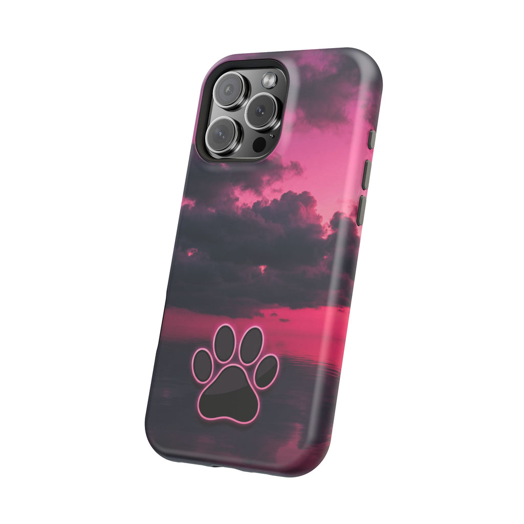 Pink Sky Paw Print Phone Case — Impact-Resistant Wireless Charging Cover