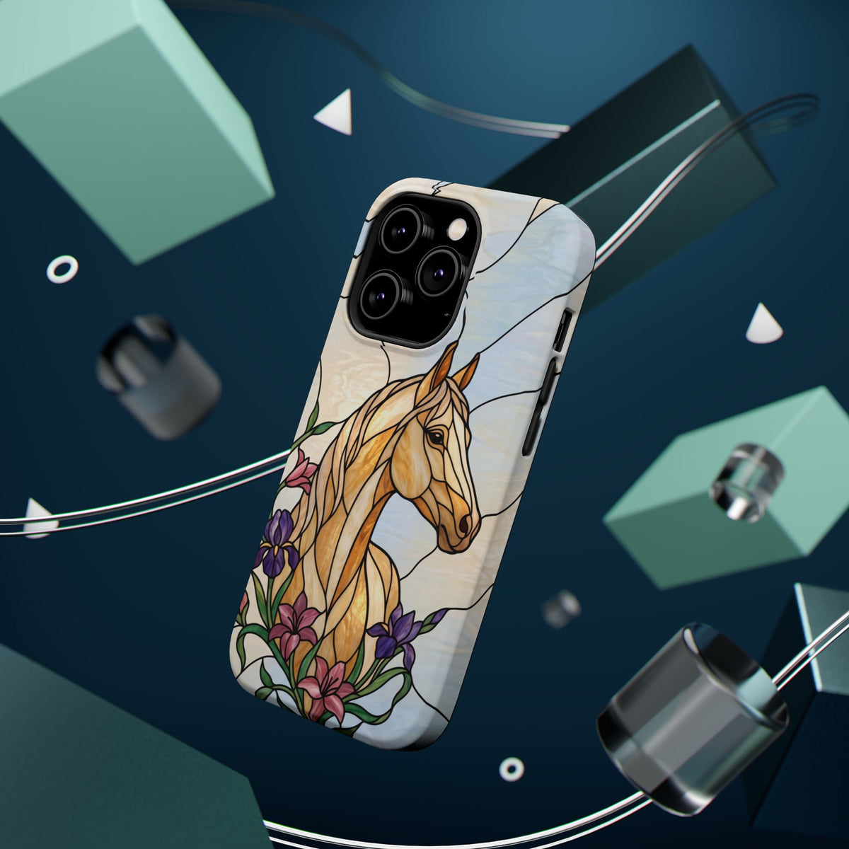 Floral Stained Glass Horse Phone Case — Tough Magnetic Case with Wireless Charging