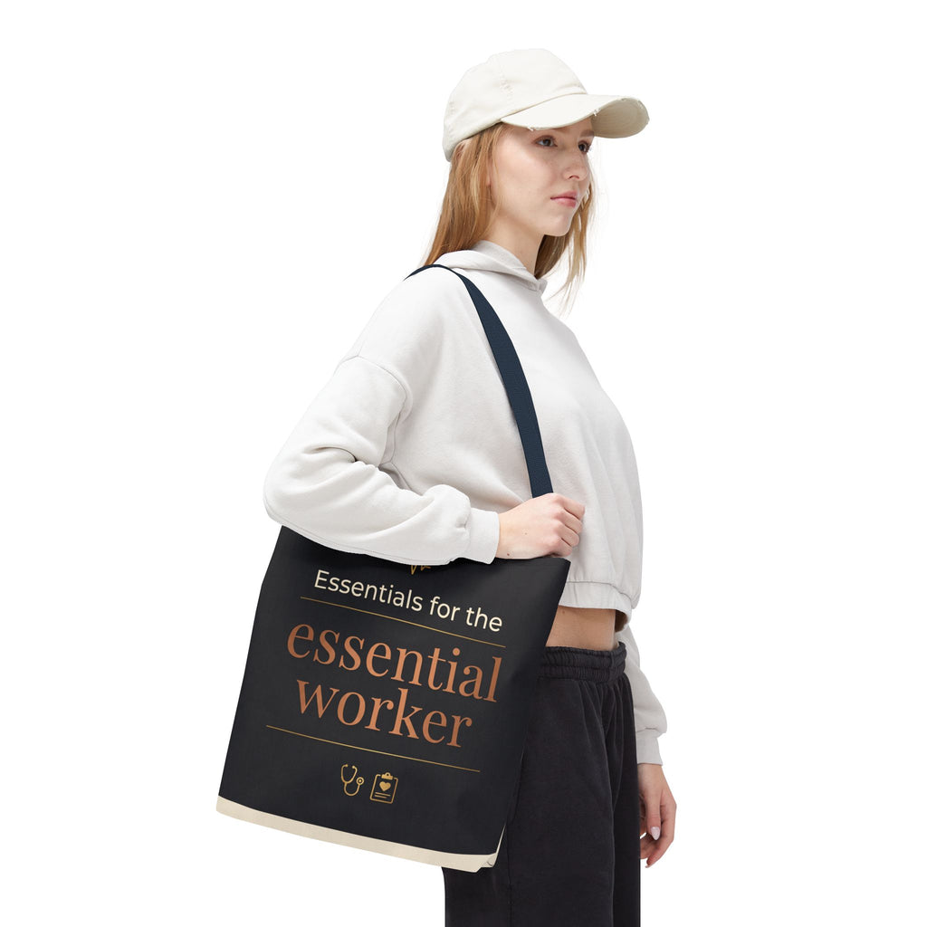 Essentials for the Essential Worker Tote | Healthcare Worker Gift Tote Bag | Nurse Doctor Appreciation Gift | Premium Polyester Carry-All