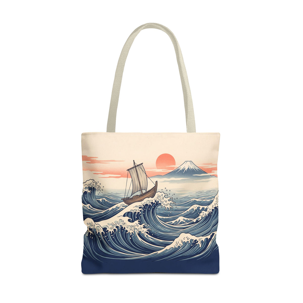 Japanese Wave Sailboat Tote Bag – Woodblock Style Ocean Beach Bag