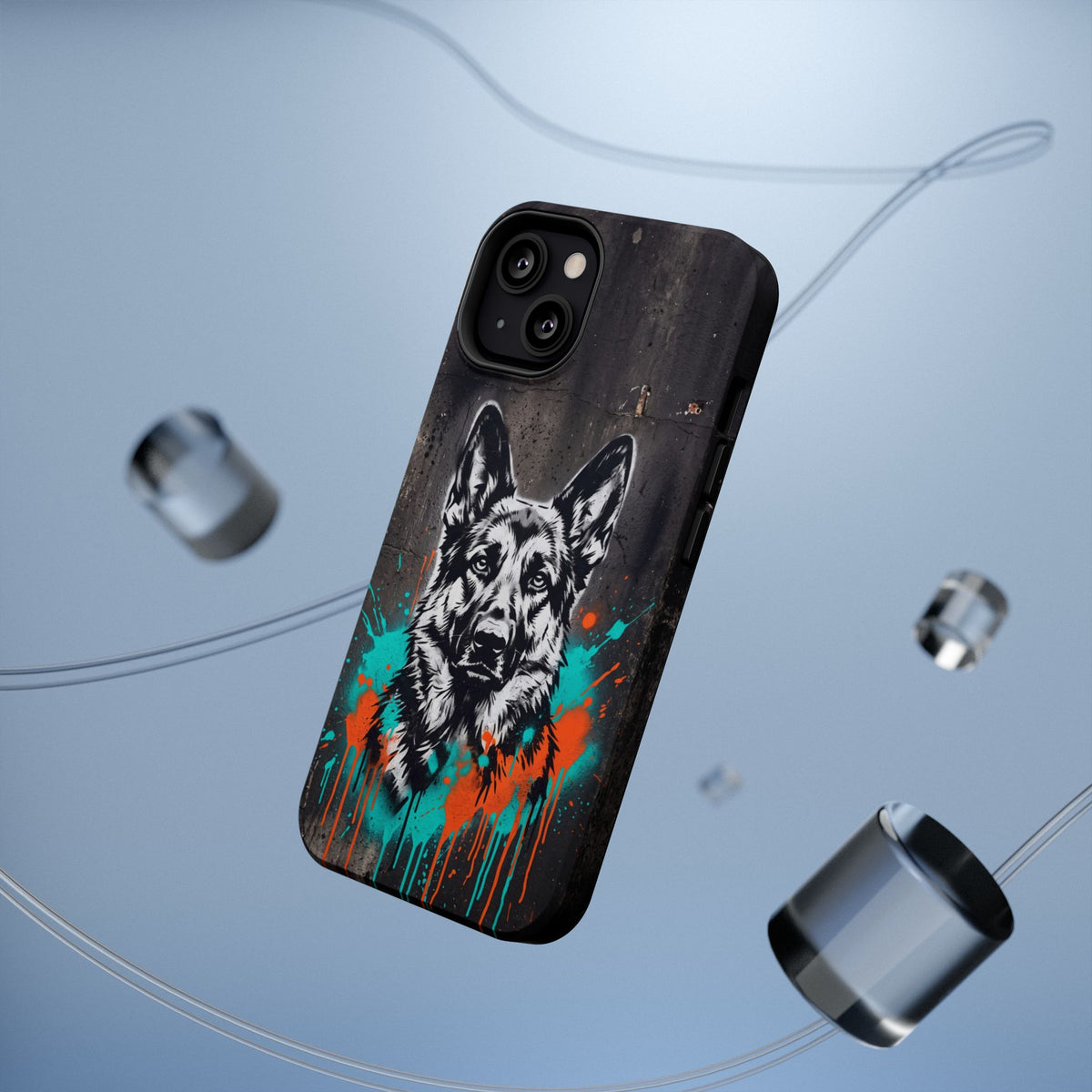 German Shepherd Phone Case | Graffiti Street Art — Tough Magnetic Case with Wireless Charging