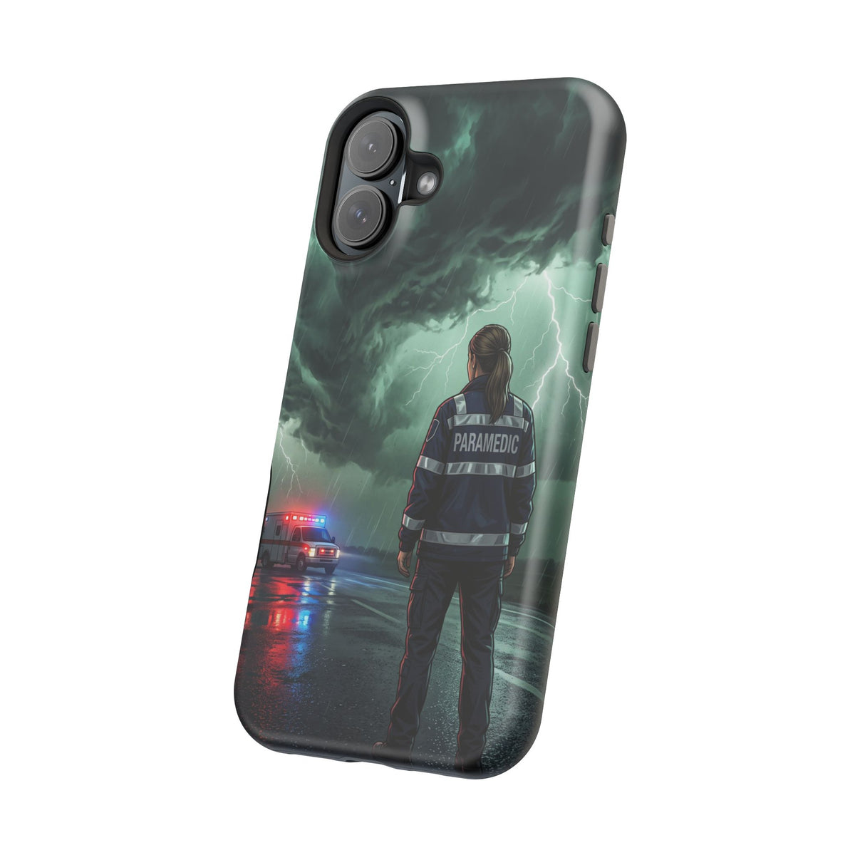 Female Paramedic Green Storm Phone Case — Magnetic Wireless Charging Cover