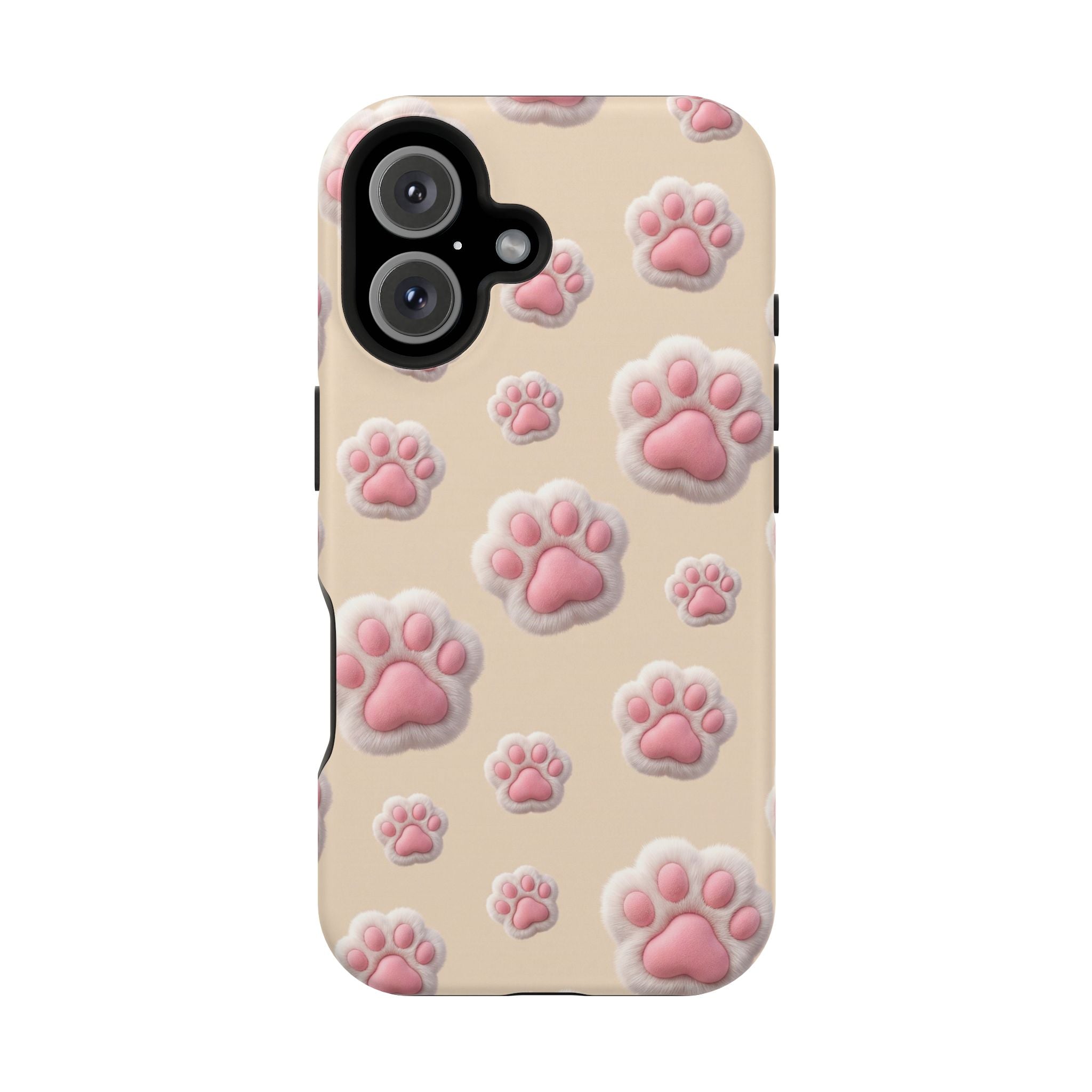 Pink Paw Print Phone Case — Impact-Resistant Wireless Charging Cover