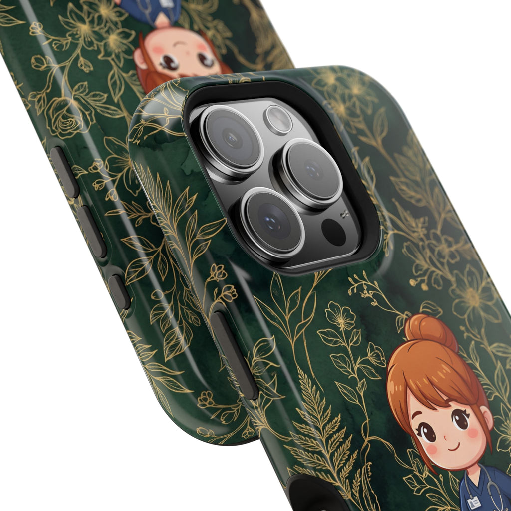 Personalized Nurse Botanical Phone Case — Impact-Resistant Wireless Charging Cover