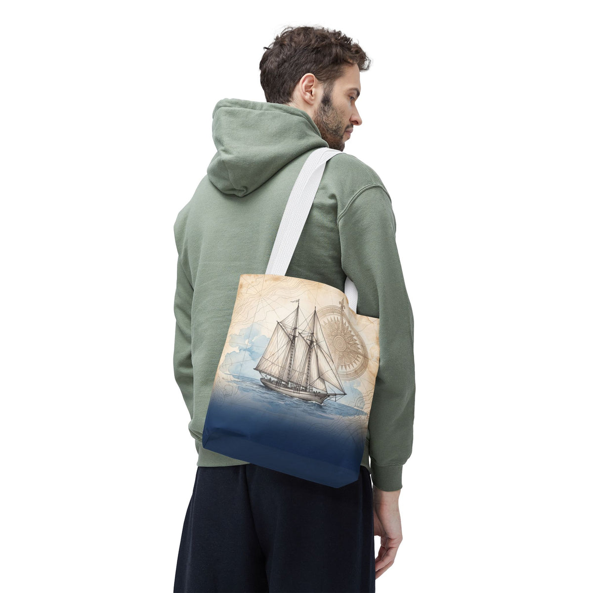 Vintage Schooner Tote Bag – Antique Nautical Map Compass Beach Bag