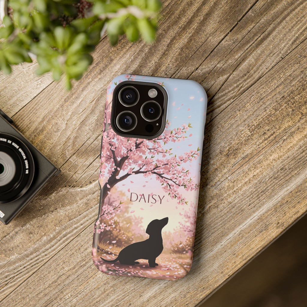 Personalized Dachshund Cherry Blossom Phone Case — Wireless Charging Cover