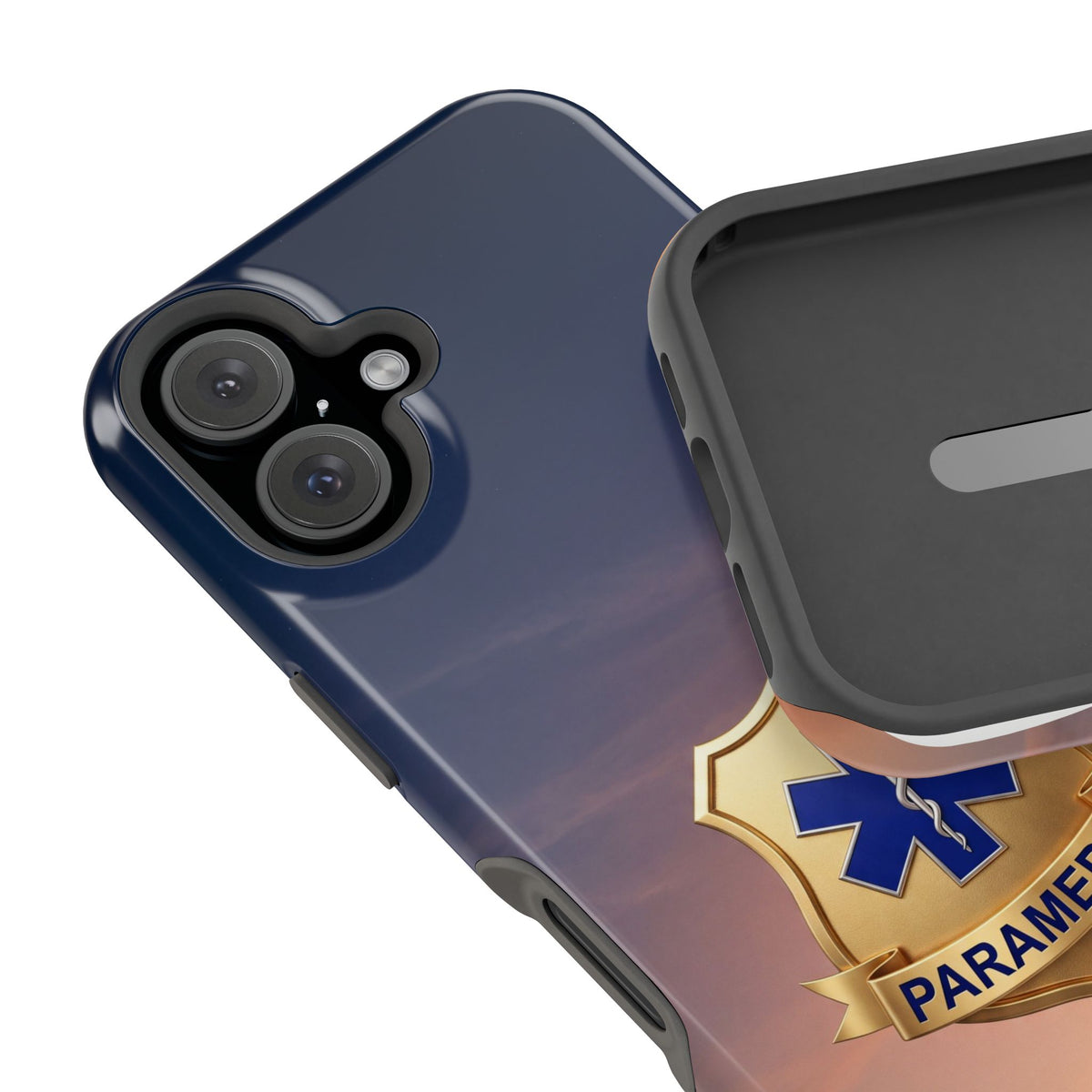Gold Paramedic Badge Sunset Sky Phone Case — Magnetic Wireless Charging Cover