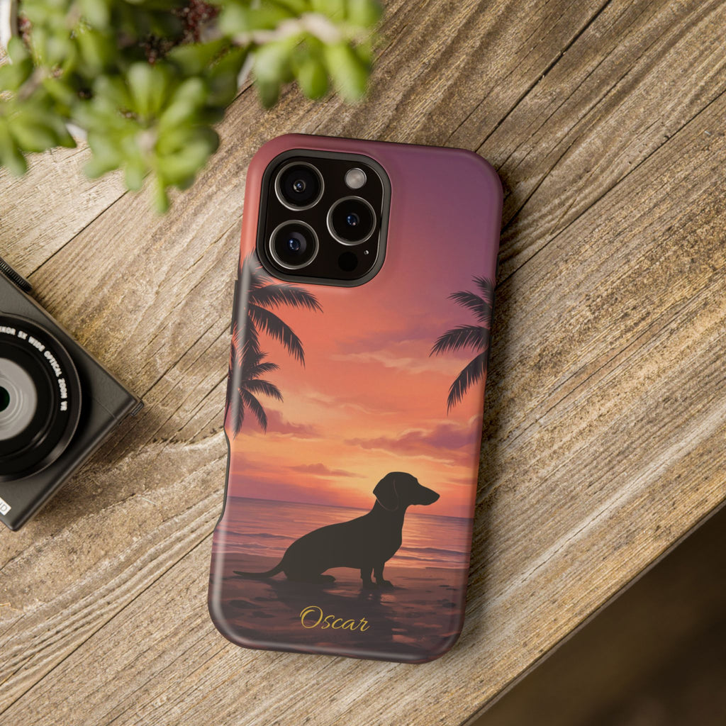 Personalized Dachshund Tropical Beach Sunset Phone Case — Wireless Charging Cover