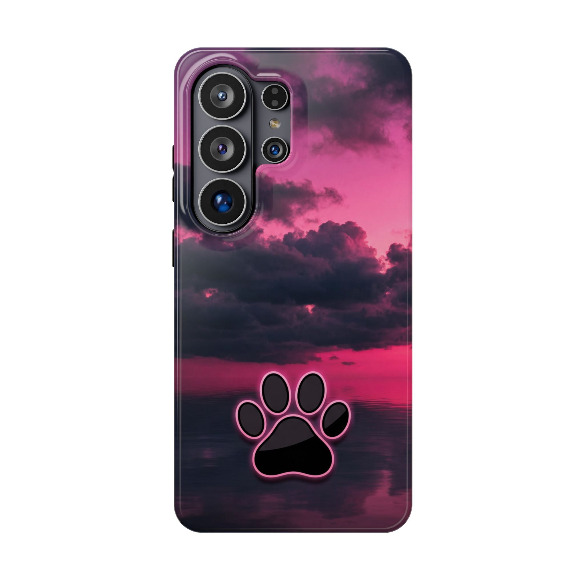 Pink Sky Paw Print Phone Case — Impact-Resistant Wireless Charging Cover