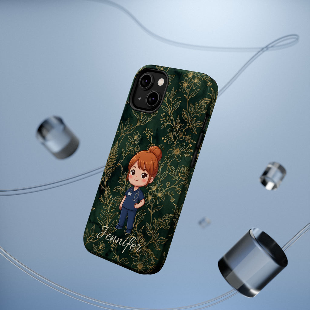 Personalized Nurse Botanical Phone Case — Impact-Resistant Wireless Charging Cover