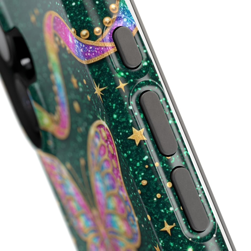 Rainbow Glitter Butterfly Personalized Teacher Phone Case — Wireless Charging Cover
