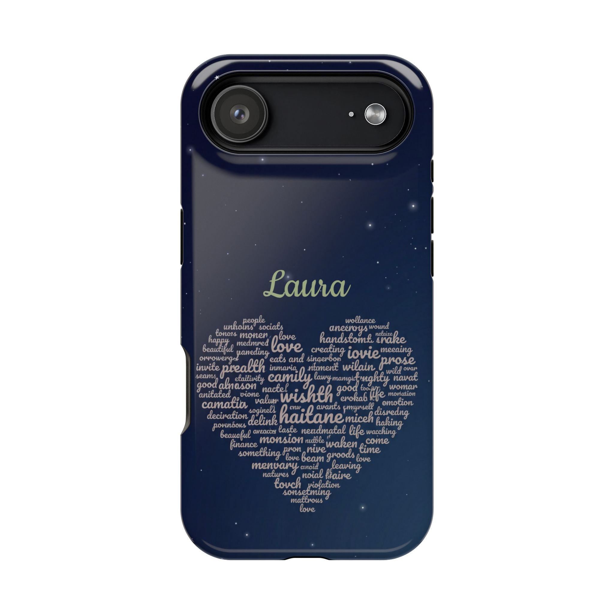Personalized Teacher Heart Word Art Phone Case — Navy Wireless Charging Cover