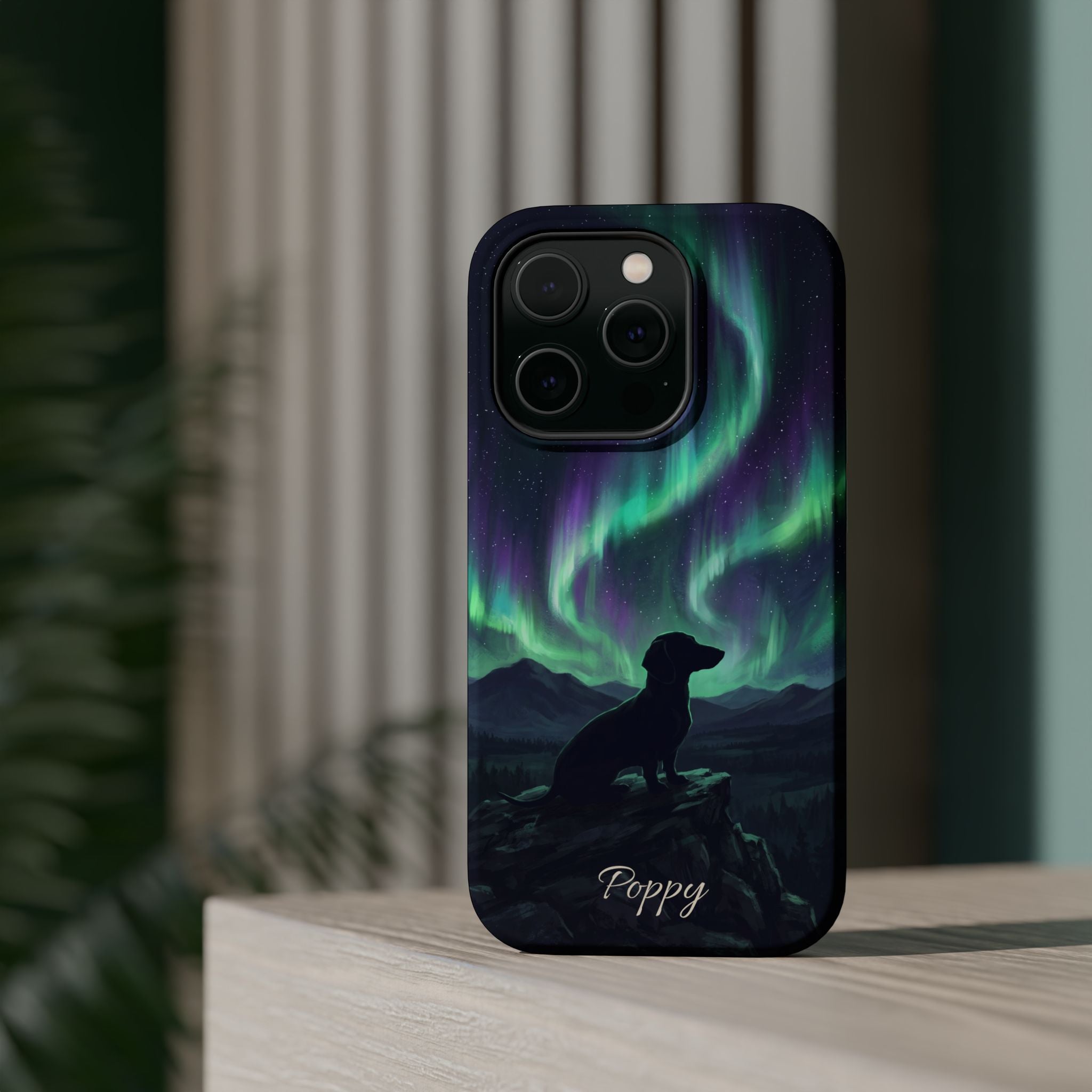Personalized Dachshund Northern Lights Phone Case — Wireless Charging Cover