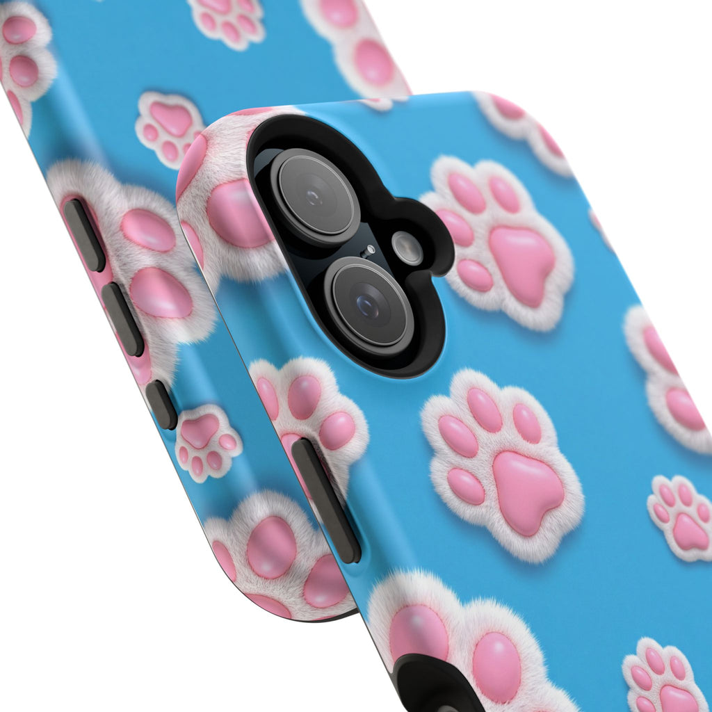 Fluffy Paw Print Phone Case | Cute 3D Pink Paw Pattern Case for Dog & Cat Lovers | iPhone & Samsung