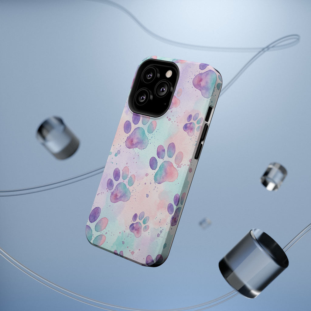 Watercolor Paw Print Phone Case — Impact-Resistant Wireless Charging Cover