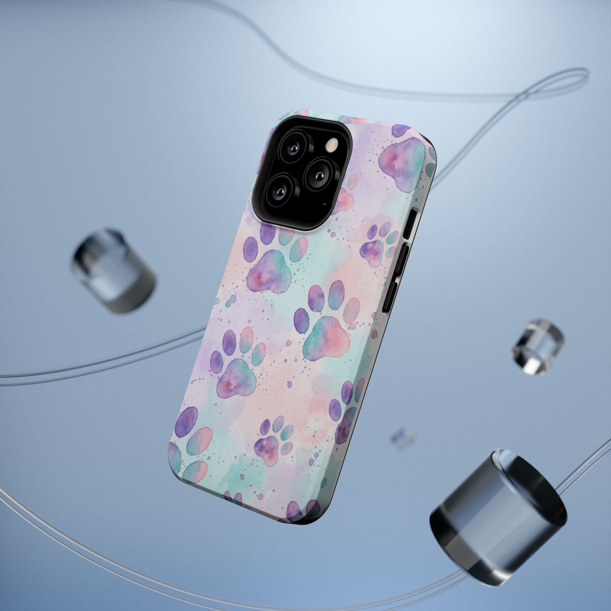 Watercolor Paw Print Phone Case — Impact-Resistant Wireless Charging Cover