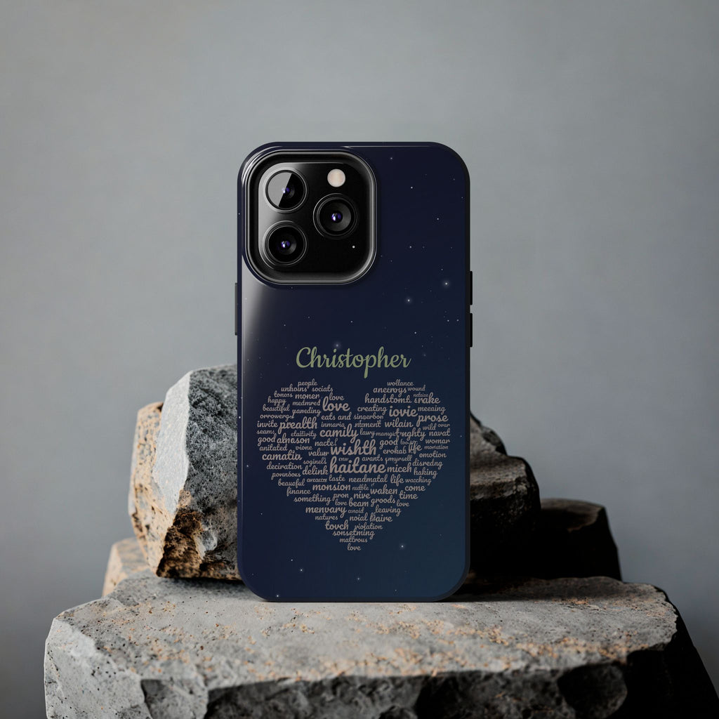 Personalized Teacher Heart Word Cloud Phone Case — Custom Name Starry Design