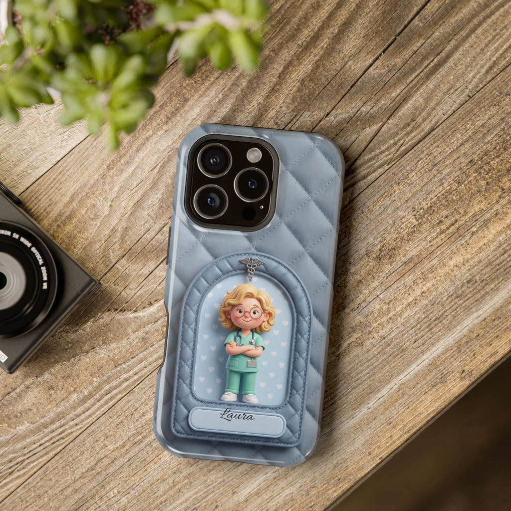 Personalized Quilted Nurse Phone Case — Wireless Charging Cover
