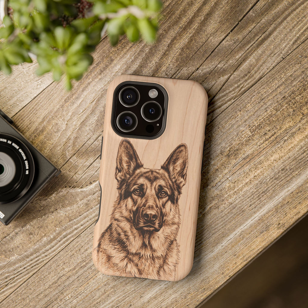 German Shepherd Phone Case | Pyrography Art — Tough Magnetic Case with Wireless Charging