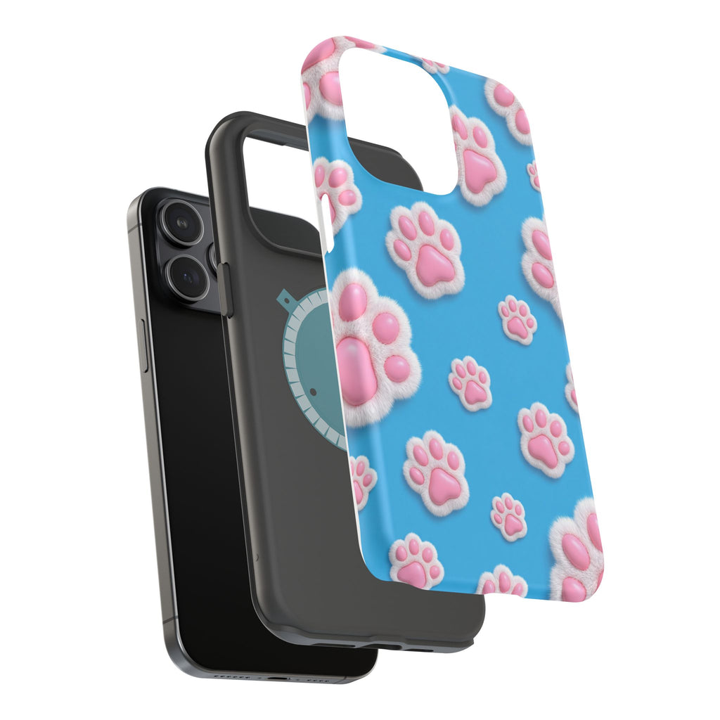 Fluffy Paw Print Phone Case | Cute 3D Pink Paw Pattern Case for Dog & Cat Lovers | iPhone & Samsung