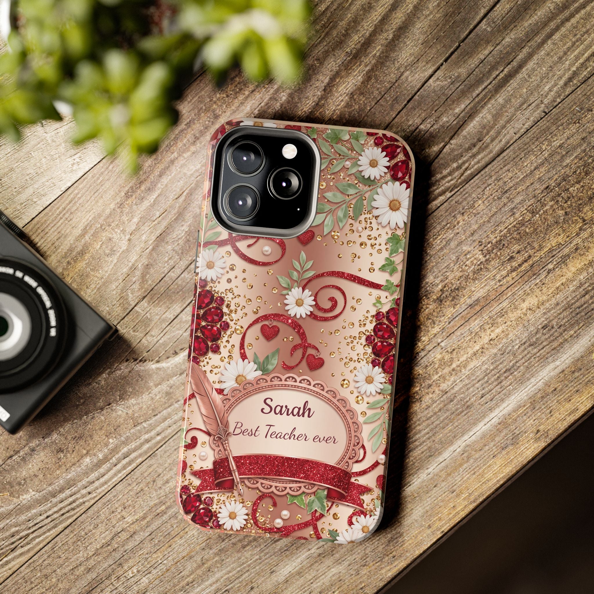Personalized Teacher Phone Case — Custom Name and Message - Floral Jeweled Design