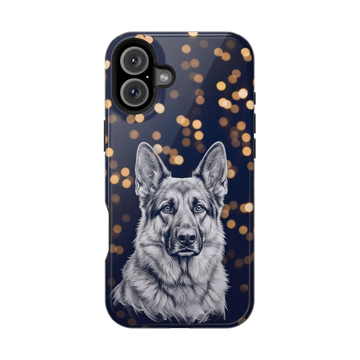 German Shepherd Phone Case | Golden Bokeh Art — Tough Magnetic Case with Wireless Charging