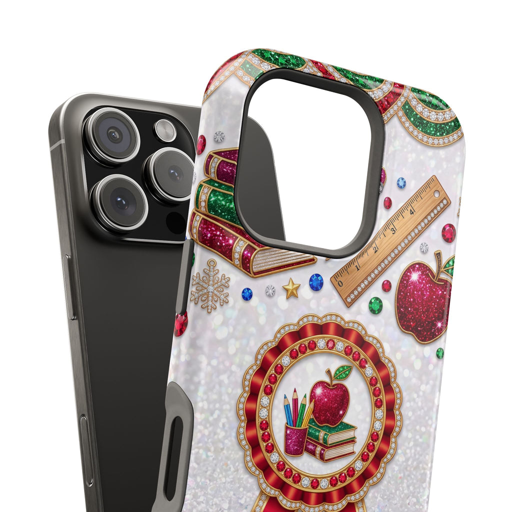 Jeweled Apple Medallion Personalized Teacher Phone Case — Wireless Charging Cover